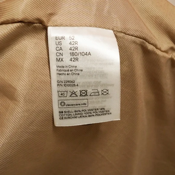 H&M Men’s Trench Car Coat 42R Tan Long Overcoat Collared Winter Jacket - Picture 7 of 11